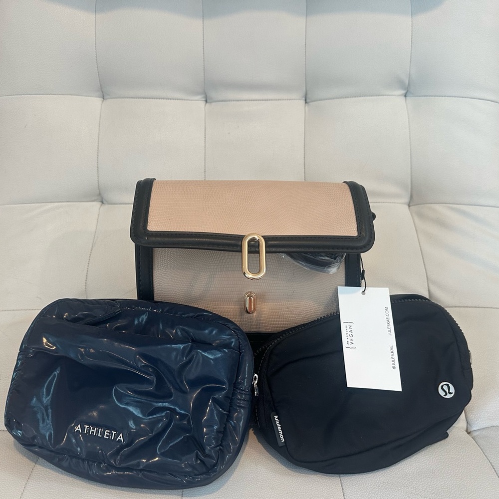 Athleta and Lululemon Pouches with Beige and Black Handbag